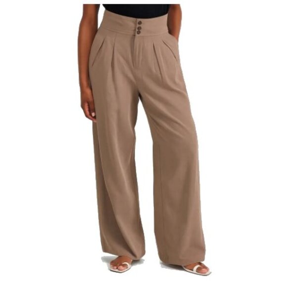 BAR III PETITE Pleated High Rise Wide Leg Pants/Smock Back Waist Brown 14P NWT - Picture 3 of 3